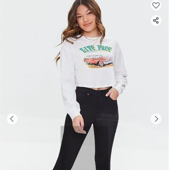 Forever 21 sz L white retro‎ graphic cropped shirt NWT - Picture 4 of 7